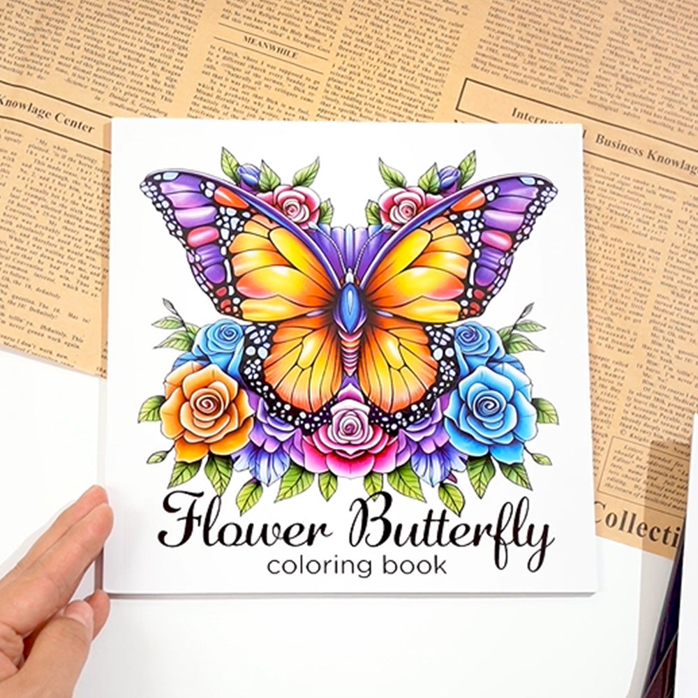2 Adult Coloring Books with 24 Floral and 24 Butterfly Designs