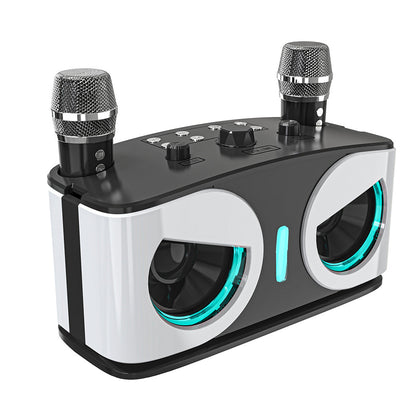 Wireless Bluetooth Karaoke Speaker with 2 Microphone Home KTV Set White