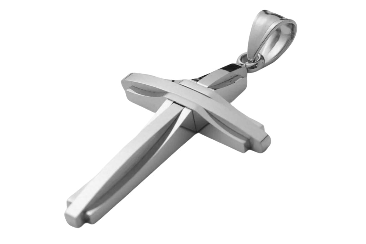 Crucifix Pendant Necklace Titanium Steel Unisex Chain -Silver