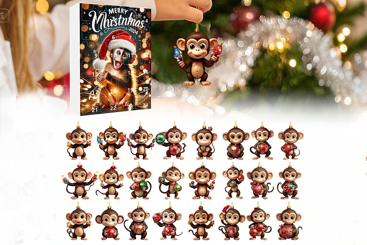 2025 Advent Countdown Calendar Monkey Christmas Hanging Ornaments -Joyful Monkey
