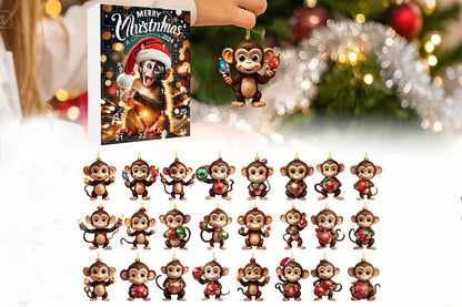 2025 Advent Countdown Calendar Monkey Christmas Hanging Ornaments -Joyful Monkey