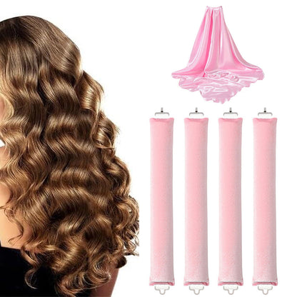 4PCS Heatless Hair Curlers Set for Overnight Styling No-Damage Hair Tools Pink