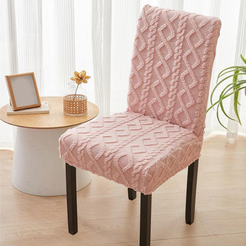 Set of 4Pcs Stretch Dining Room Chair Covers Jacquard Chair Slipcovers Removable Washable Pink