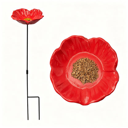 Metal Flower Bird Bath Stake 31 Inch Outdoor Bird Feeder Tray for Garden