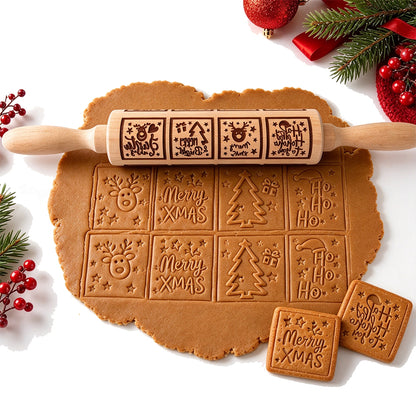 Engraved Rolling Pin Engineered Wood Cookie Rolling Pin - Christmas
