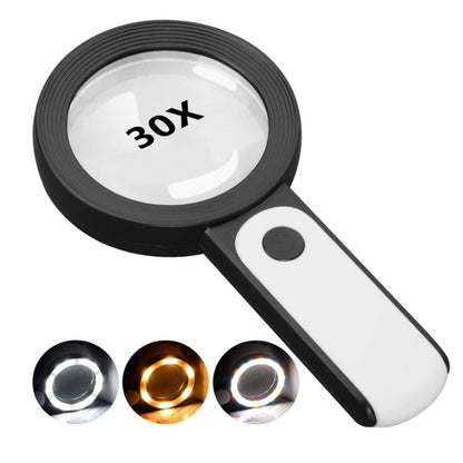 30X Magnification Magnifying Glass Handheld Magnifier with 3-Mode LED Light