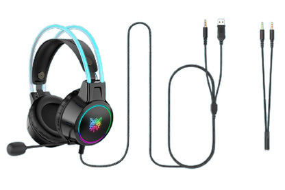 Gaming Headset with Microphone RGB Lighting Wired Over Ear Headphones Surround for PC Laptop PS4 PS5 Xbox Switch -Black