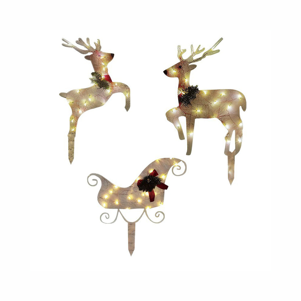 3 Piece Set Reindeer Light Stake 2D Christmas Scene Decor