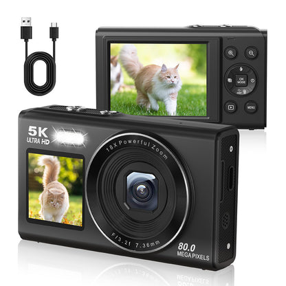 5K HD Dual Screen Selfie Digital Camera 80MP Photography Camera - Black