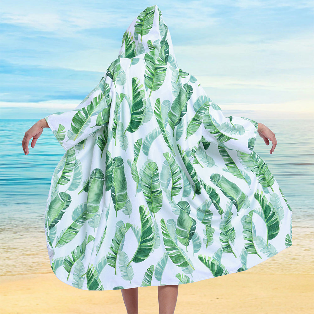 Unisex Hooded Towel Poncho Swim Parka for Adults -  Banana Leaf