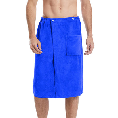 Mens Wearable Bath Towel Shower Wrap Bathroom Pool Beach Spa Bathing Shower Cover Blue