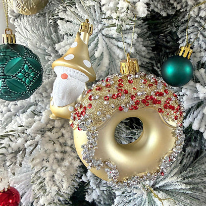 60 Piece Christmas Donut Santa Gnome Ball Hanging Ornament Set - Green