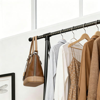 Free Standing Clothes Rack with Wheels and Shelf-Black