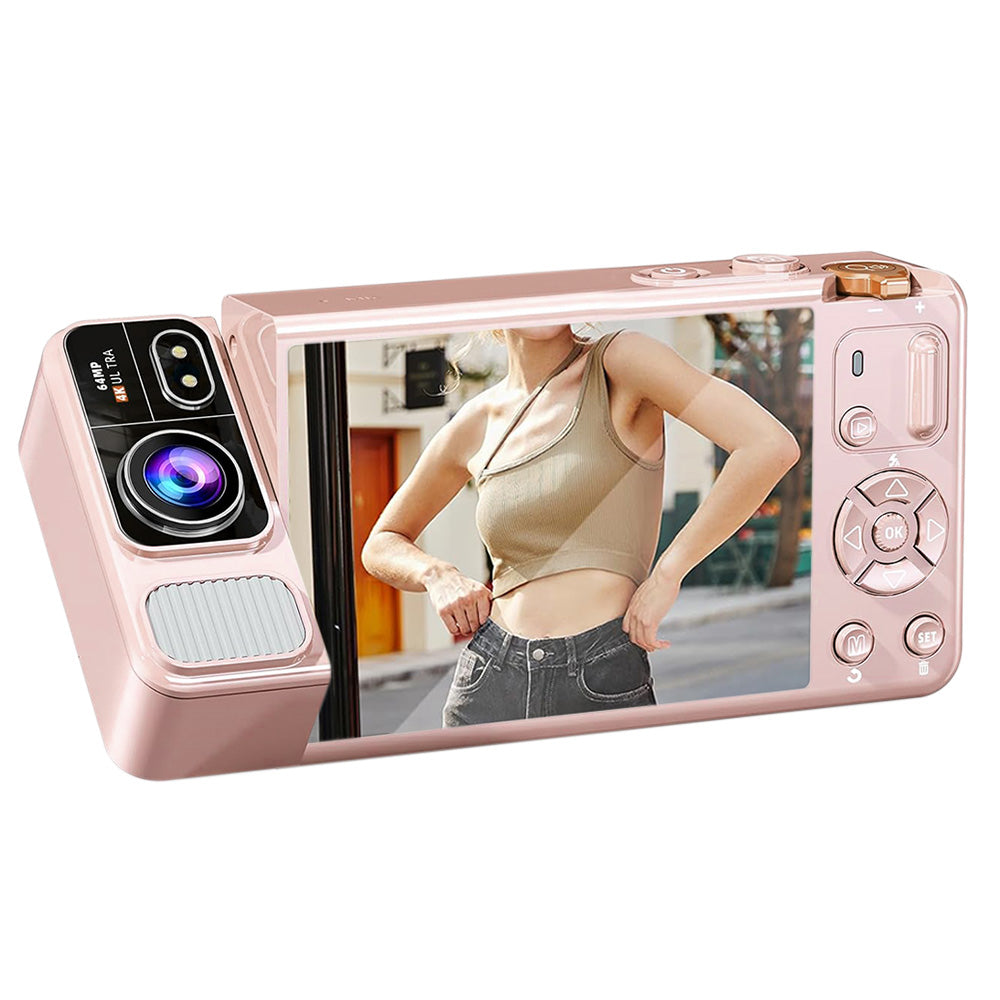 Digital Camera with 270 Degree Rotating Lens for Selfie Vlog -Pink