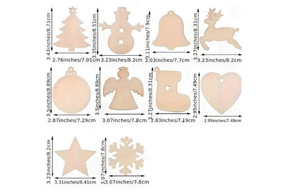 100Pcs Wooden Christmas Tree Decorations Assorted Blank Shapes for Painting