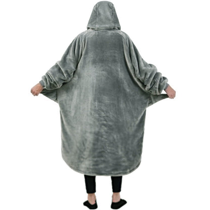Shark Hoodie Blanket Cartoon Sleeping Wearable Adult Throw Blanket Grey