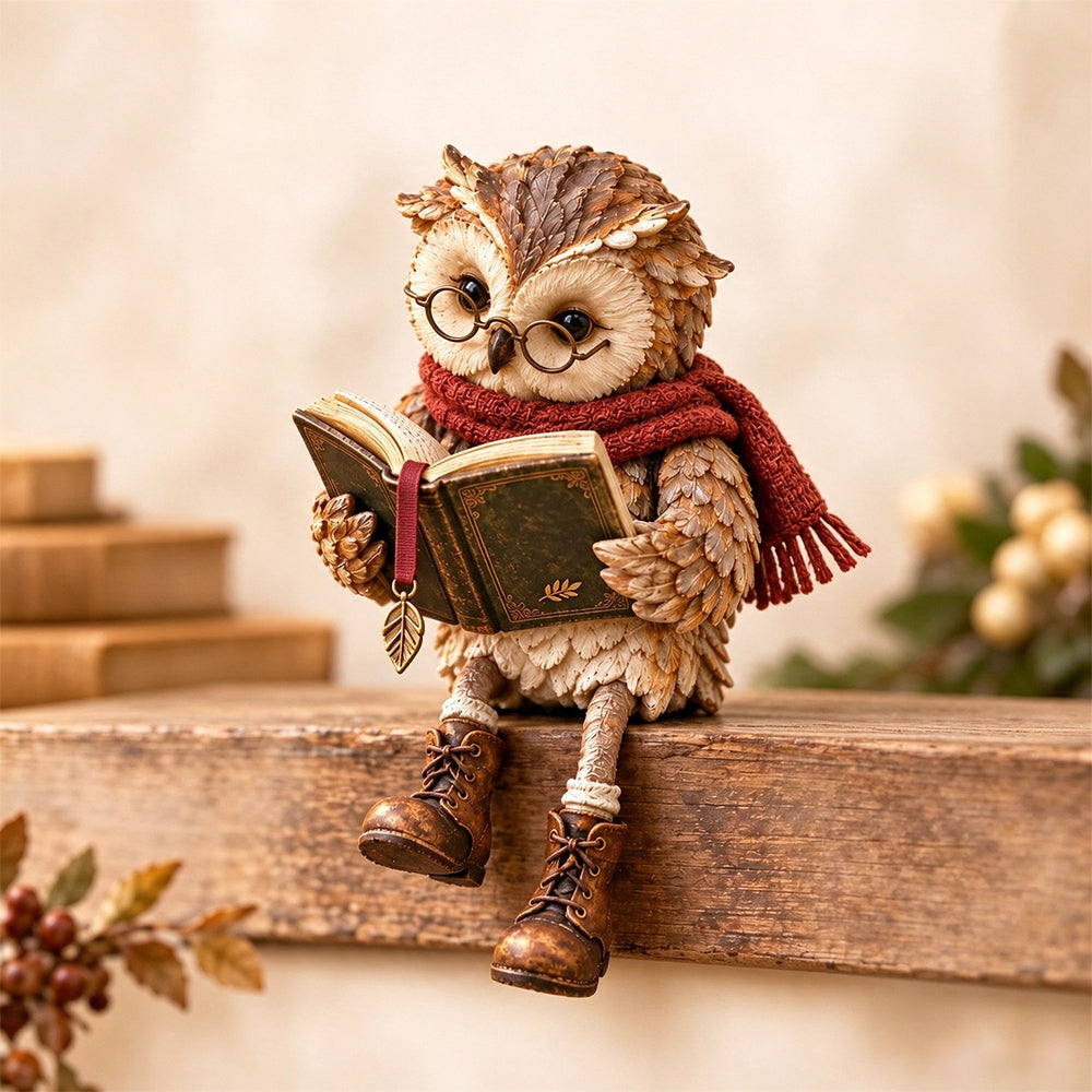Reading Owl Figurine Resin Cute Whimsical Bookshelf Decor for Mantel Desk