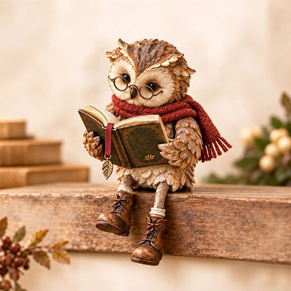 Reading Owl Figurine Resin Cute Whimsical Bookshelf Decor for Mantel Desk