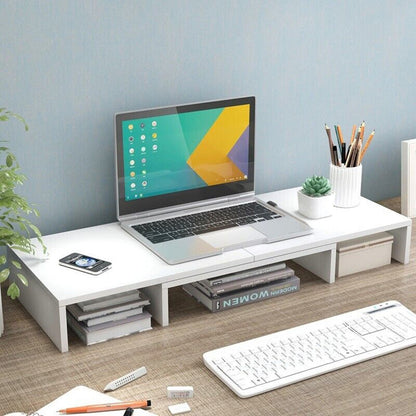 Dual Monitor Stand Riser Adjustable Desk Stand for iMac Laptop & Books White