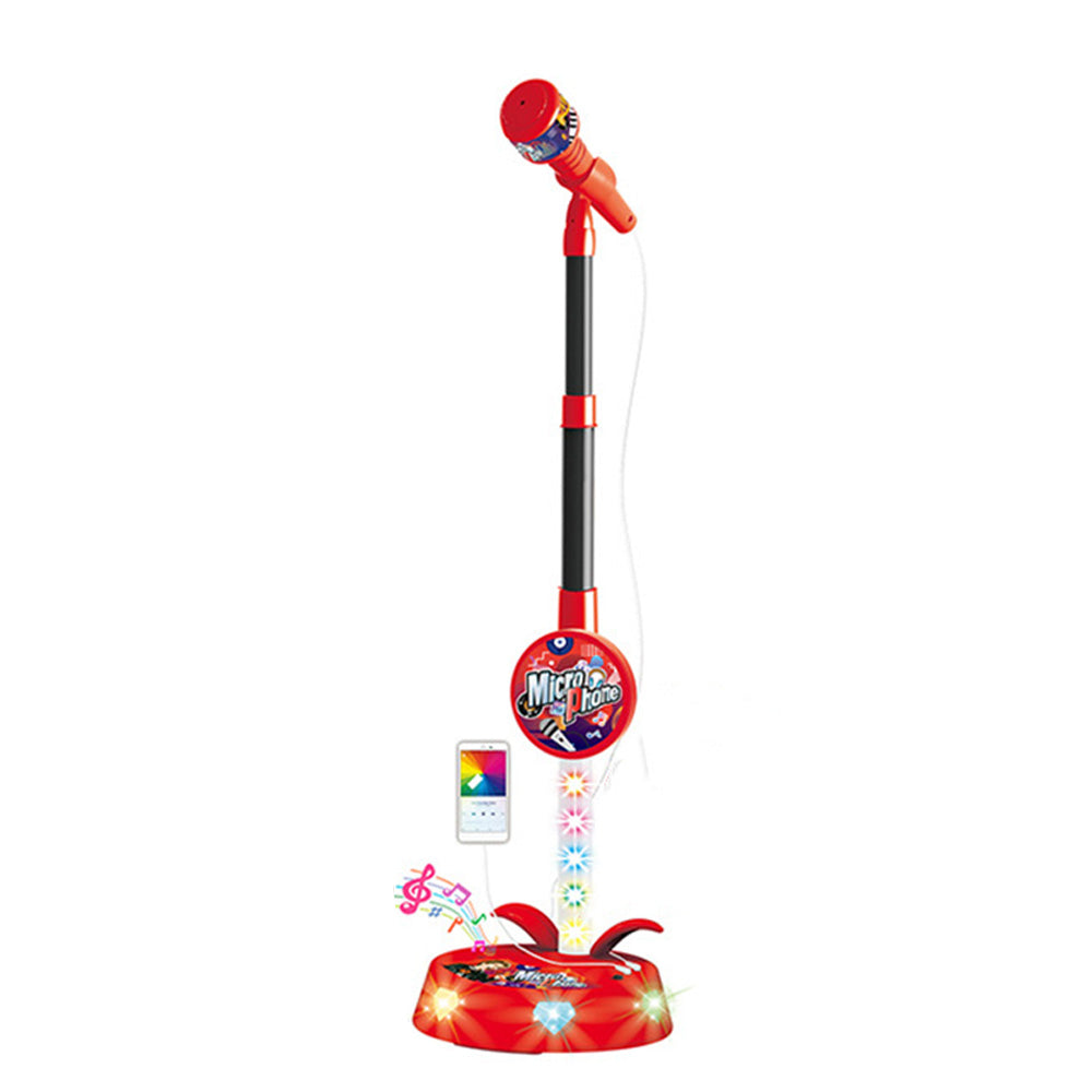Karaoke Microphone Toy with Stand and Flashing Lights - Red