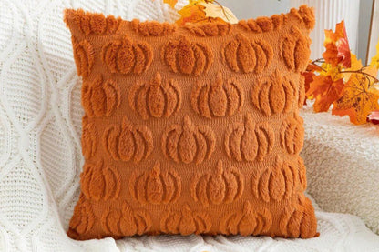 Fall Pillow Covers Halloween Pumpkins Faux Fur Pillowcase for Chair Sofa-Brown