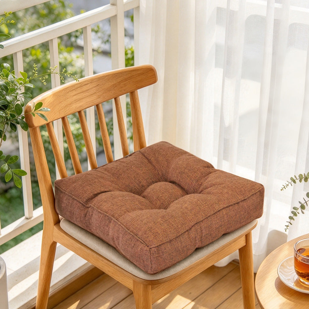 Thickened PP Cotton Padded Chair Seat Cushion with Rolled Edge - Coffee