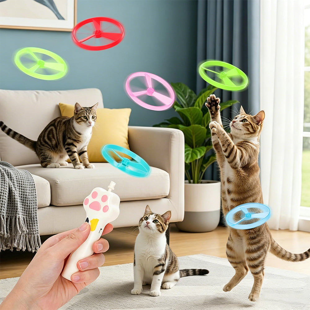 Cat Toy Disc Launcher Cat Fetch Toy UFO Flyer Cat Disc Launcher with Lights-Purple