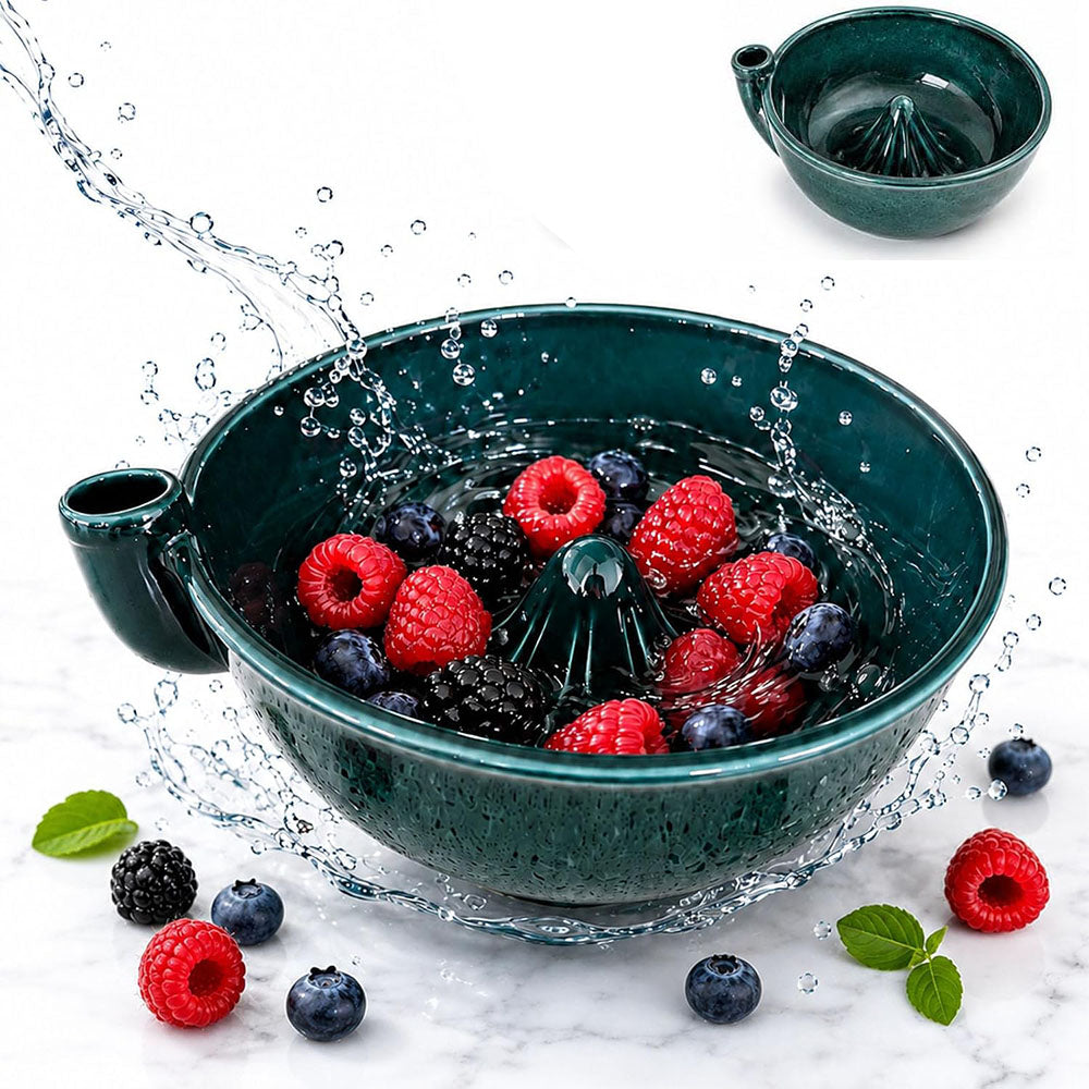 Ceramic Swirl Colander Bowl for Washing Draining and Serving - Green