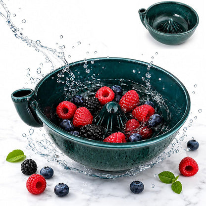 Ceramic Swirl Colander Bowl for Washing Draining and Serving - Green