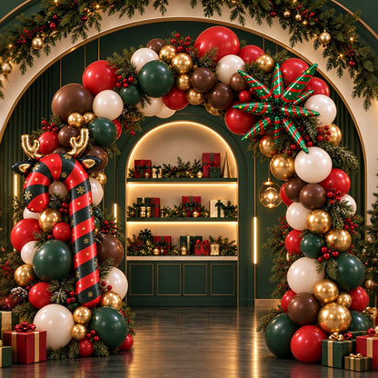 114 Piece Christmas Balloon Arch Garland Kit with Red Green Foil Balloons