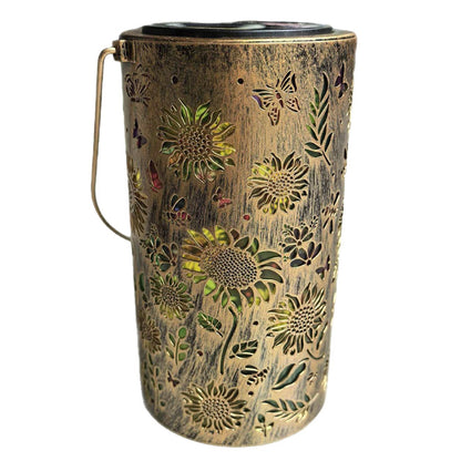 Sunflower Solar Lantern with Butterfly Cutout Light Projection - Mixed Color