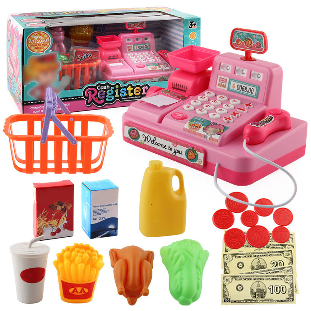 Educational Toy Cash Register for Kids with Calculator and Scanner Pink