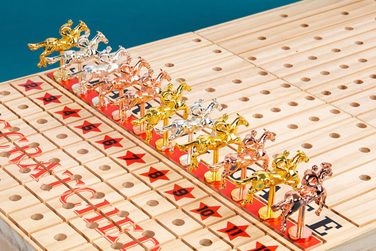 Horse Racing Game Foldable Solid Wood Horse Games Horse Race Board Game With 11 Race Horses