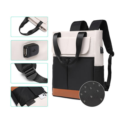 2-in-1 Laptop Tote Backpack Convertible Daypack with USB Charging Port for Work Travel Black