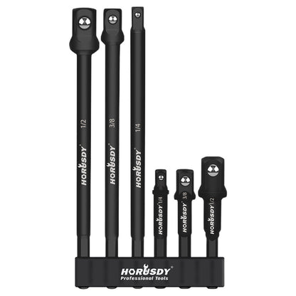 6Pc Set Drill Socket Adaptors Heavy Duty Impact Driver Long Short 1/2 inch 1/4 inch 3/8 inch
