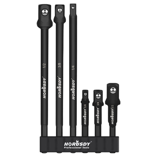6Pc Set Drill Socket Adaptors Heavy Duty Impact Driver Long Short 1/2 inch 1/4 inch 3/8 inch