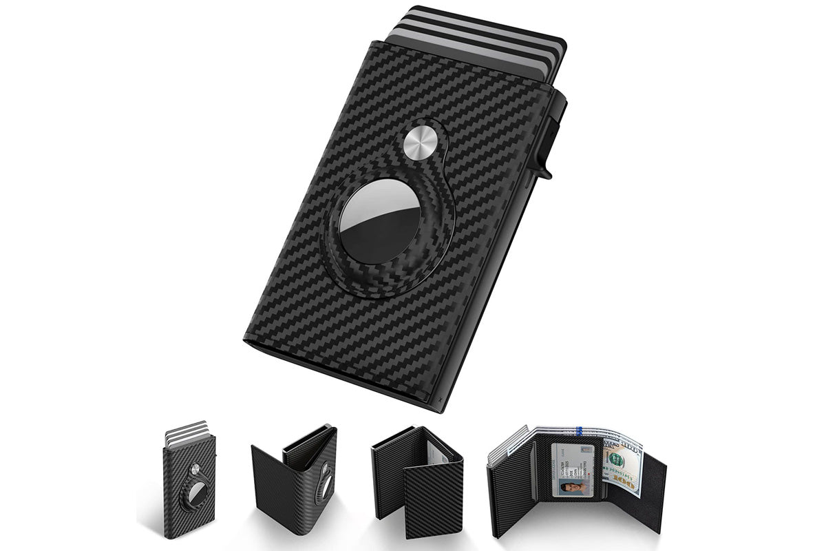 Smart Wallet for AirTag RFID Blocking Leather Card Holder with ID Window Cash Slot