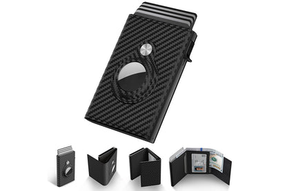 Smart Wallet for AirTag RFID Blocking Leather Card Holder with ID Window Cash Slot