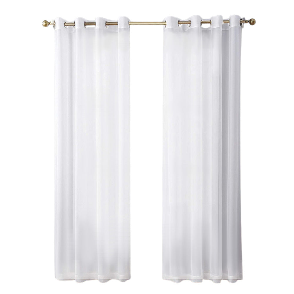 2-Panel 210x134cm Voile Curtain Window Drape Sheer Curtain with Rod-Holes White