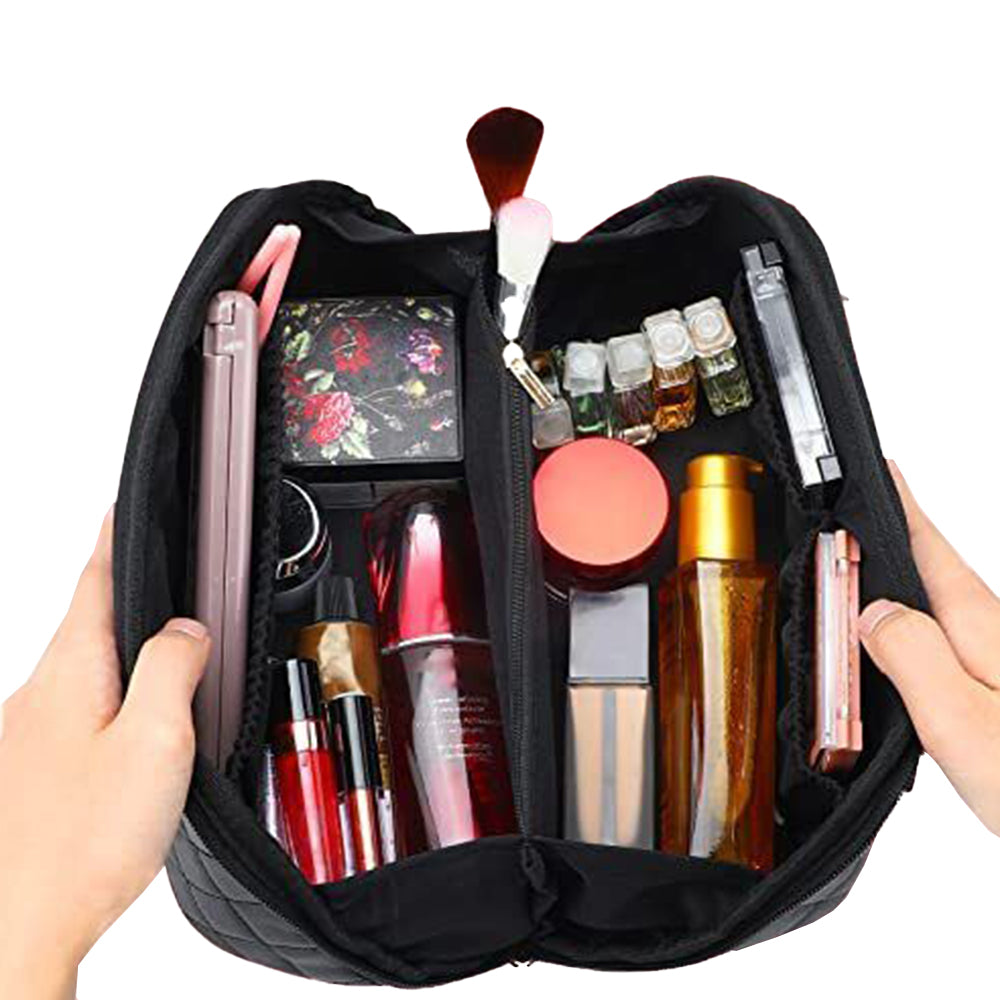 Women Cosmetic Bags Travel Cosmetic Bag For Women PU Leather Skincare Bags Toiletry Bag -Black