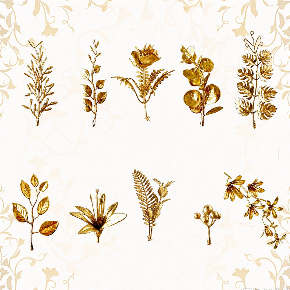 40 Piece Artificial Gold Christmas Leaves in 10 Designs for DIY Crafts