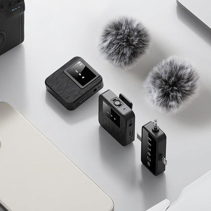 3-in-1 2.4G Wireless Lavalier Microphone Set Compatible with iPhone Android Device for Recording Live Streaming