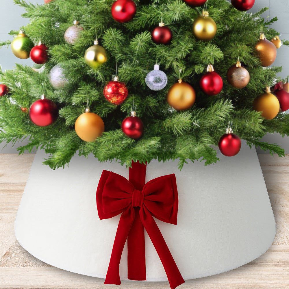 Christmas Tree Collar with Bow Holiday Tree Decor - White