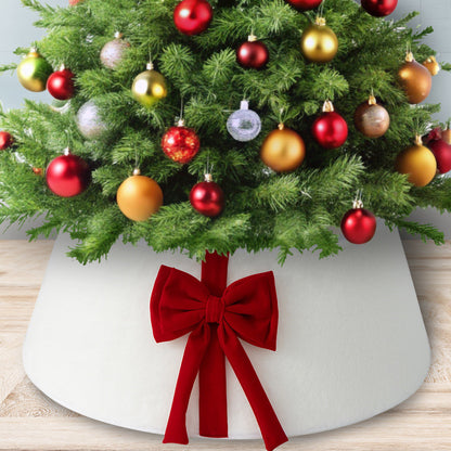 Christmas Tree Collar with Bow Holiday Tree Decor - White