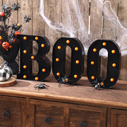3 Piece BOO Orange Light Up Halloween Decorative Sign for Parties