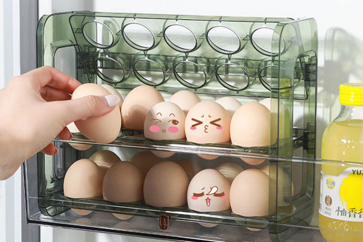 Egg Holder for Refrigerator 3-Layer Flip Fridge Egg Tray Container-Green