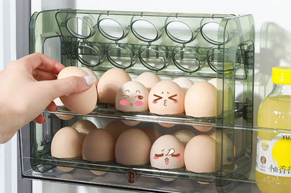 Egg Holder for Refrigerator 3-Layer Flip Fridge Egg Tray Container-Green