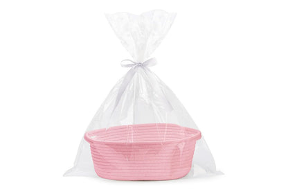 Gift Basket With Gift Bag And Ribbons Woven Storage Basket With Handle-Pink