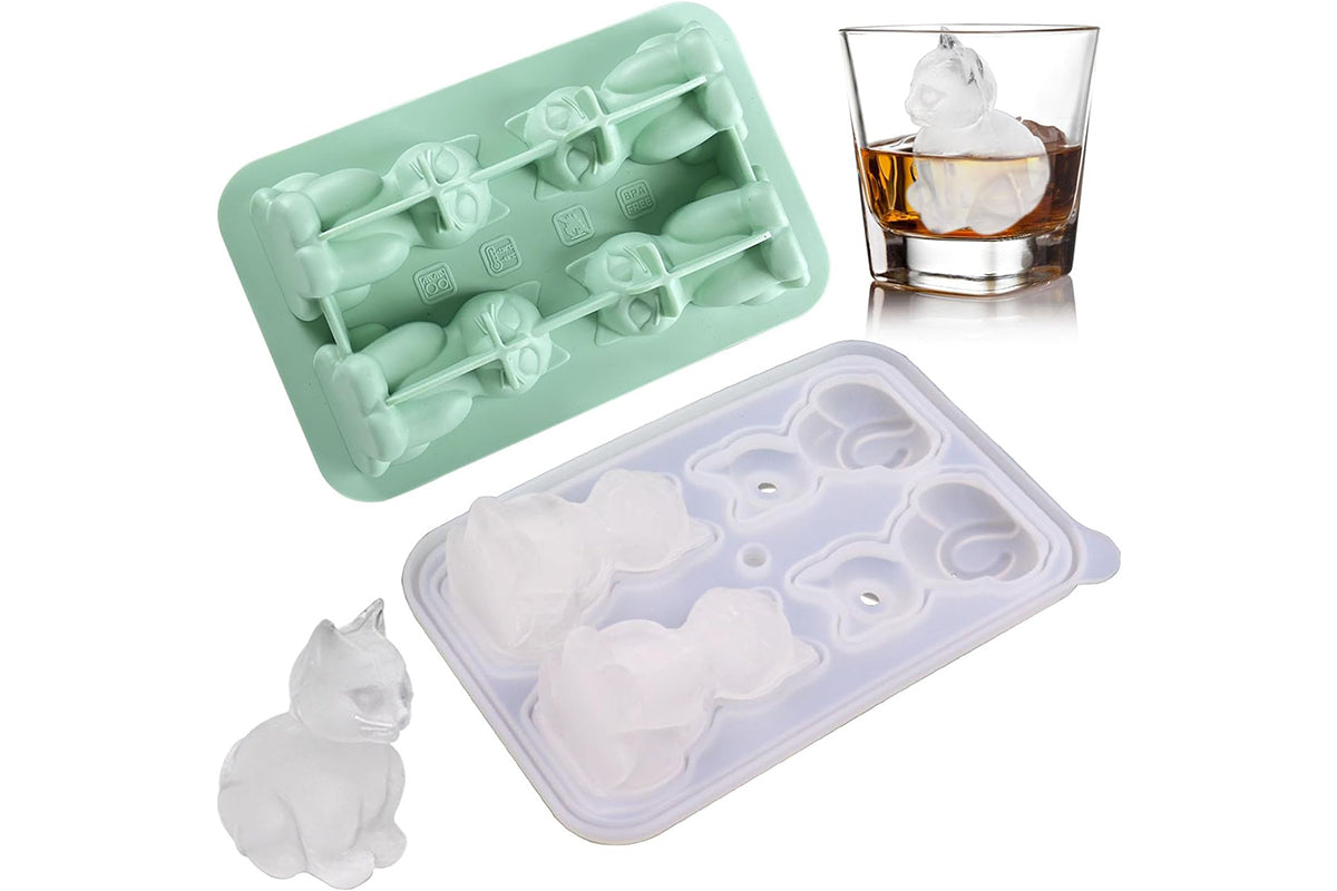 3D Cat Ice Cube Mold Fun Shapes Cat Lover Gifts Silicone Large Craft Ice Mold for Whiskey Cocktails Bourbon-Green