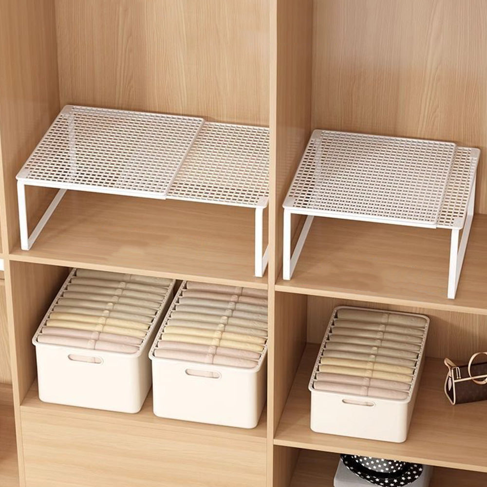 Expandable Carbon Steel Closet Shelf and Adjustable Storage Rack - White
